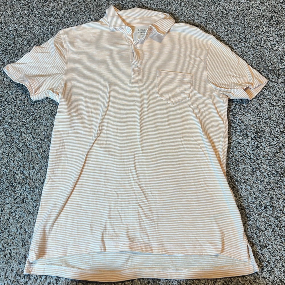 J Crew Men Striped Slub Cotton Short Sleeve‎ Pocket Polo Shirt Sz M Orange White